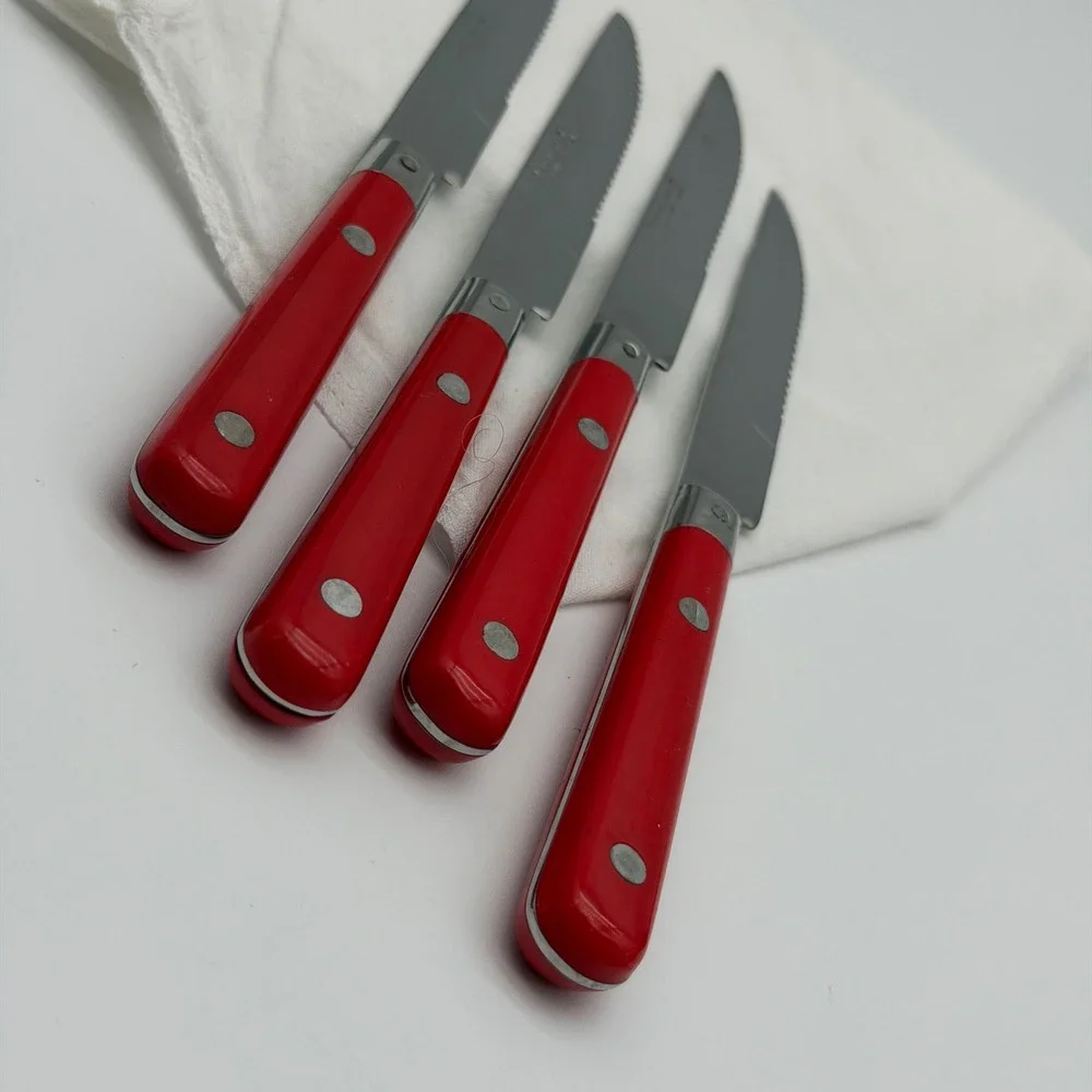 W.F. Mardi Gras Red Steak Knife Set of 4 Stainless Steel Serrated Korea Bistro